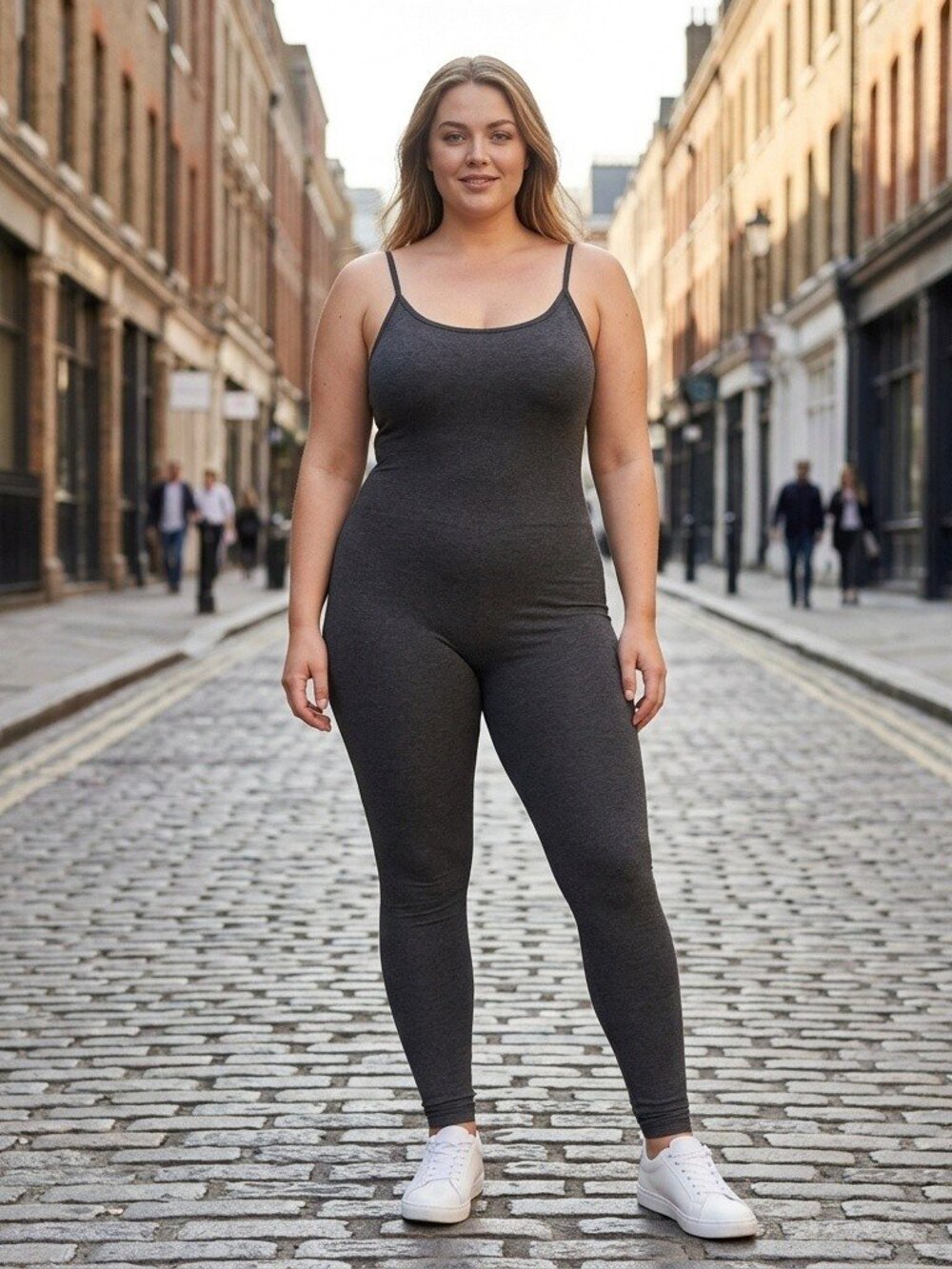Women's Jumpsuit plus size Bodycon Spaghetti Straps Footless Cotton 3X Charcoal
